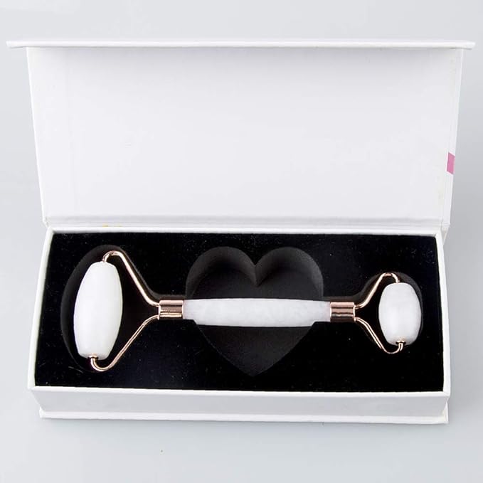 Jade Roller and Gua Sha Set - Facial Body Eyes Neck Massager Tool for Beautiful Skin Detox - Reduce Wrinkles Aging -(White Jade)