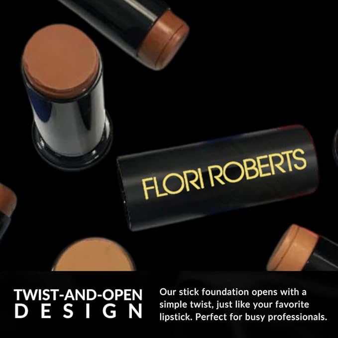 Base Strokes Crème Foundation Stick by Flori Roberts, Full Coverage for Women of Color or Deeper Skin Tones, Long Lasting Makeup, Natural Finish, Complexion Concealer & Corrector