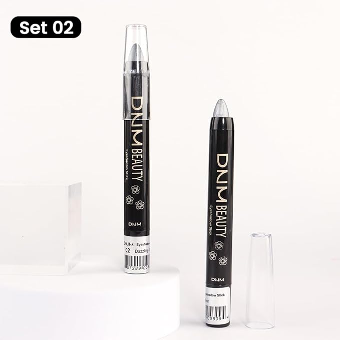 Kaely 2Pcs Cream Eyeshadow Stick Set for Eyes,Dazzling Grey & Silver Shimmer Pen,Eye Brightener Halloween Makeup,sombras para ojos,Smooth Eye Shadow Highlighter Crayon Pencil Waterproof,02+16