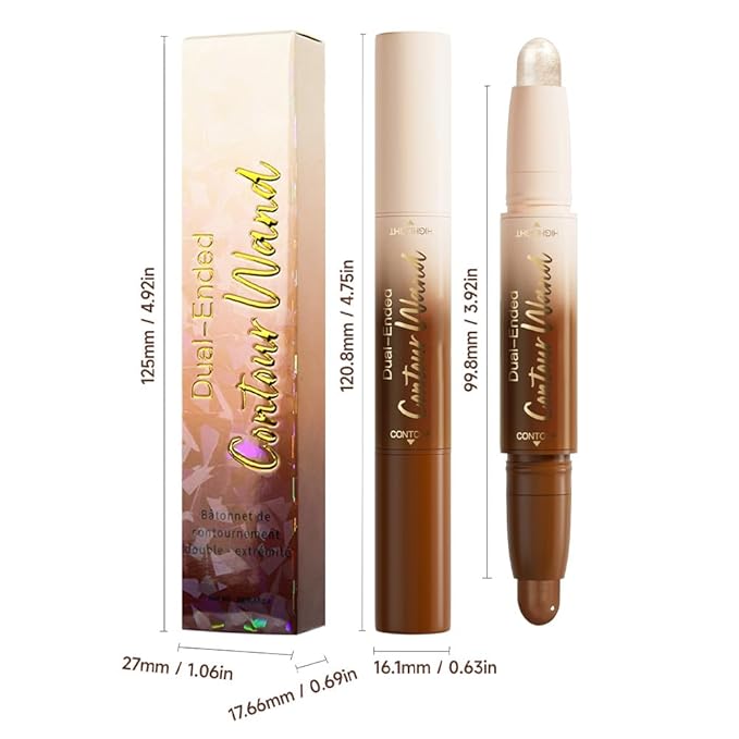Dual-Ended 2-in-1 Cream Contour & Highlighter Stick – Waterproof, Long-Lasting for Face & Body Makeup, Suitable for All Skin Tones, 05#Nuetral Nude + Silver Shimmer