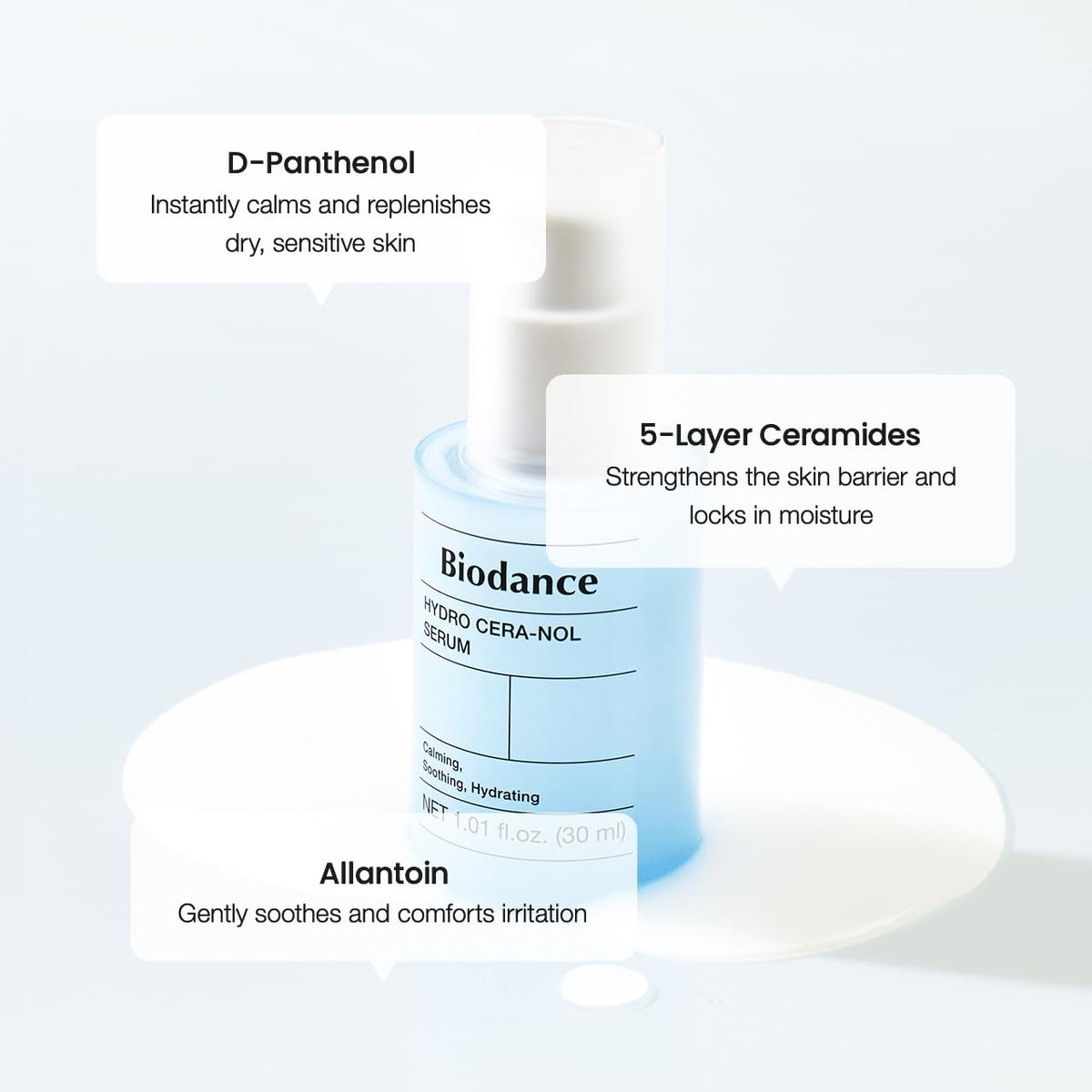 BIODANCE Hydro Cera-Nol Serum, Hydrating, Quick Soothing Effect, Redness Reducing, Hydration Boost Serum for Sensitive Skin, Korean Skincare | 1.01 fl.oz x 1 ea