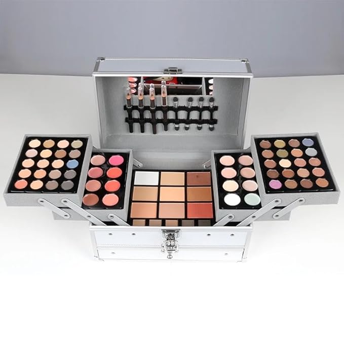 SAMIK 132-Color All-in-One Makeup Kit for Women - Complete Set with Palettes, Contouring, Concealer, Face Powder, Lipgloss, Blusher, Contour, Eyeliner, and Eyebrow Powder in Carry-All Trunk