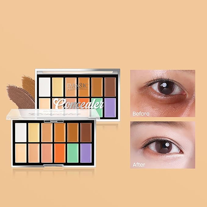 All In One Color Correcting Palette + 8 Makeup Brushes, 3D Cosmetics Cream Contour Highlighting Foundation Makeup Palette Long Lasting for Sculpt &Highlighting, Define Cheekbones