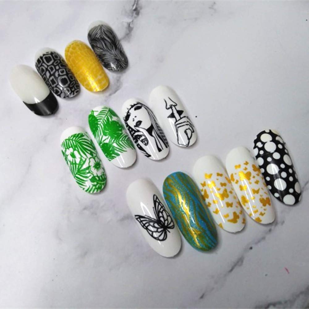 2Pcs Snakeskin Pattern Nail Stamping Template Cute Facial Expression Feather Nail Design Stamping Plate Skull Leopard Nail Art Image Plate 14.5×9.5cm Stainless Steel Nail Stencil Tools