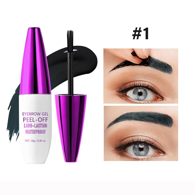 2Pcs Peel Off Eyebrow Tint Gel - Waterproof & Sweatproof All-Day Wear, Transfer-Resistant Tattoo Effect, All Skin Types + Mother’s Day Gift Set, 01#Black