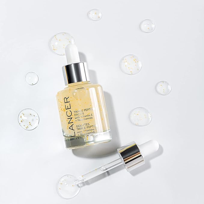Lancer Skincare Triple Peptide Drops with Vitamin E, Daily Anti-Aging Face Serum with Hydrating Hyaluronic Acid, 1 Fluid Ounce