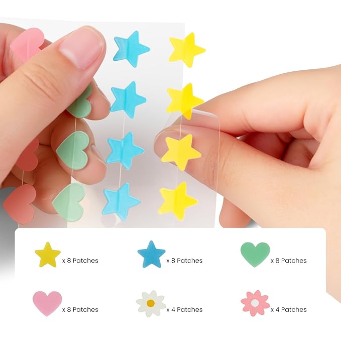 Cute Pimple Patches, Korean Skincare Star Acne Patches for Face, Multiple Shapes Oil-Absorbing Zit Dots, Vegan & Cruelty-Free Blemish Treatment with Hydrocolloid & Tea Tree, 40 Count