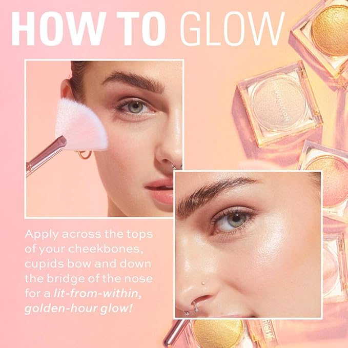 Makeup Revolution Beam Bright Highlighter, All Over Face Glow, Powder To Liquid Formula, 5 Different Shades, Rose Lustre