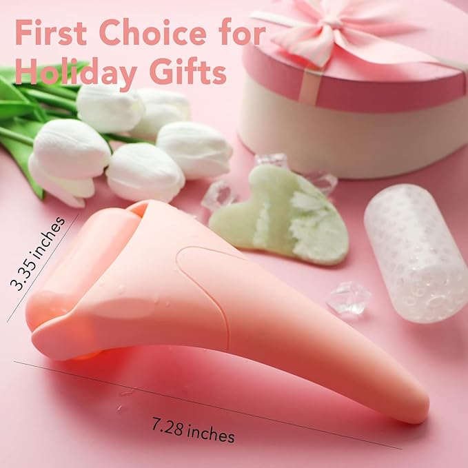 huefull Ice Roller for Face with 2 Rollers and Gua Sha Facial Tools, Face Roller for Self Care, Guasha Tool for Face, Puffiness Relief, Skin Care Gifts for Woman Men, Self Care Gifts