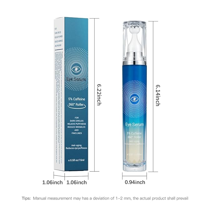 Eye Serum with Roller ball, 15 ML Eye Cream for Dark Circles and Puffiness, Anti-Aging Under Eye Roller Cream Reduce Wrinkles and fine lines