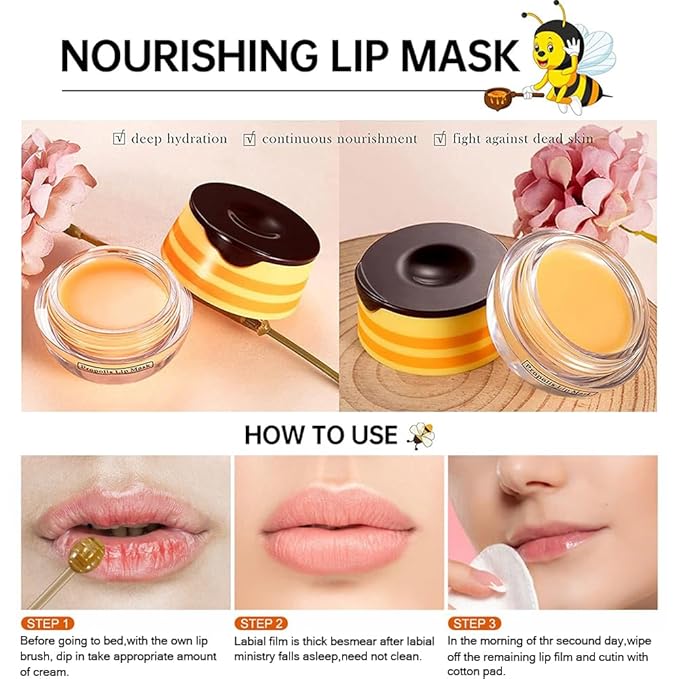 2PCS Bee Lip Balm Honey Pot,Honey Lip Mask Propolis Moisturizing Lip Balm with Stick,Propolis Moisturizing Honey Lip Balm,Hydrating & Prevention Dry and Cracked Lip,Lip Care Skin Care Products