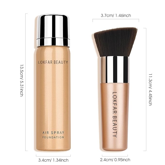 AirBrush Foundation Spray, Silky Mist Foundation Spray Makeup Set with Brush, Full Coverage Foundation for Smooth Radiant Finish, Formula Breathable Lightweight Hydrating | #01 Porcelain
