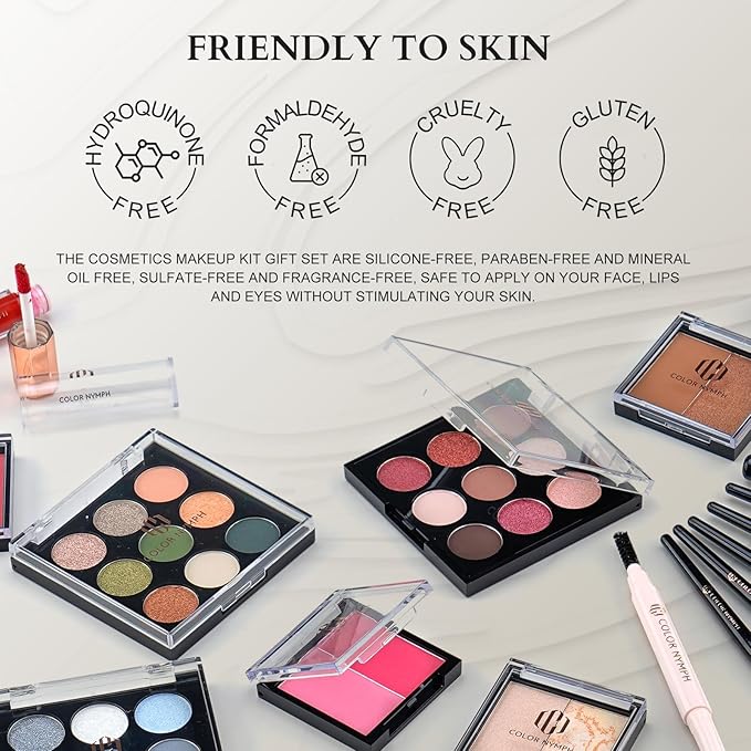 Color Nymph Professional Makeup Kits For Girls, Teenage Girls Makeup Kit with Storage Case Make Up Kit For Women Cosmetics Full Kit, Individual Packing Eyeshadow Blush Lipstick Mascara etc -Gold