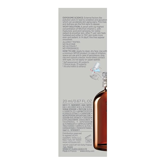 Vichy LiftActiv Vitamin C Serum For Face, Brightening Serum With 16% Pure Vitamin C + Hyaluronic Acid + Vitamin E, Improves Radiance & Firmness, Anti Aging, Protects Skin From Discoloration