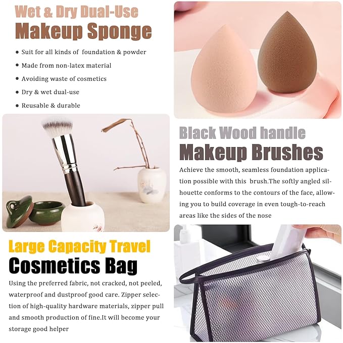 All in One Makeup Kit,Includes Naked Eyeshadow,Liquid Foundation,CC Cream,Lipstick Set,Mascara,Makeup Brush,Makeup Sponge,Eyebrow Powder,Eyebrow Soap,Eyeliner Stamp, Primer,Contour Stick,Cosmetic Bag