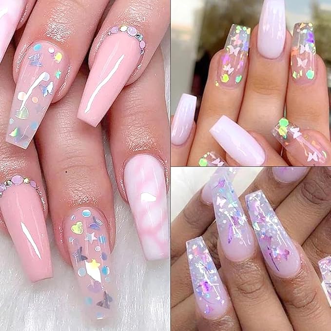 12 Grids Flaky Nail Art Glitter Sequins 3D Heart-Shaped Butterfly Ultra Thin Nail Art Sparkly Flake Designs Moon Stars Decorations Nail Glitter Sequins Suitable for Female Girl Nail Art Techniques