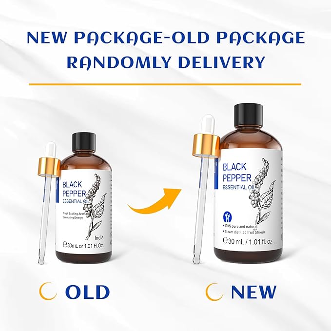 HIQILI 1 Fl Oz Black Pepper Essential Oil, 100% Pure Natural for Aromatherapy, Diffuser - 30 ML