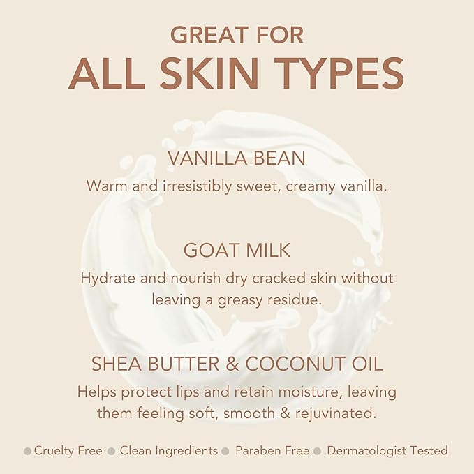 Dionis Goat Milk Skincare Vanilla Bean Holiday Lip Balm Gift Set - Beeswax, Shea Butter & Coconut Oil Lip Care Products Made in The USA - Cruelty Free Lip Moisturizer For Chapped Lips, 0.28oz 3 Pack