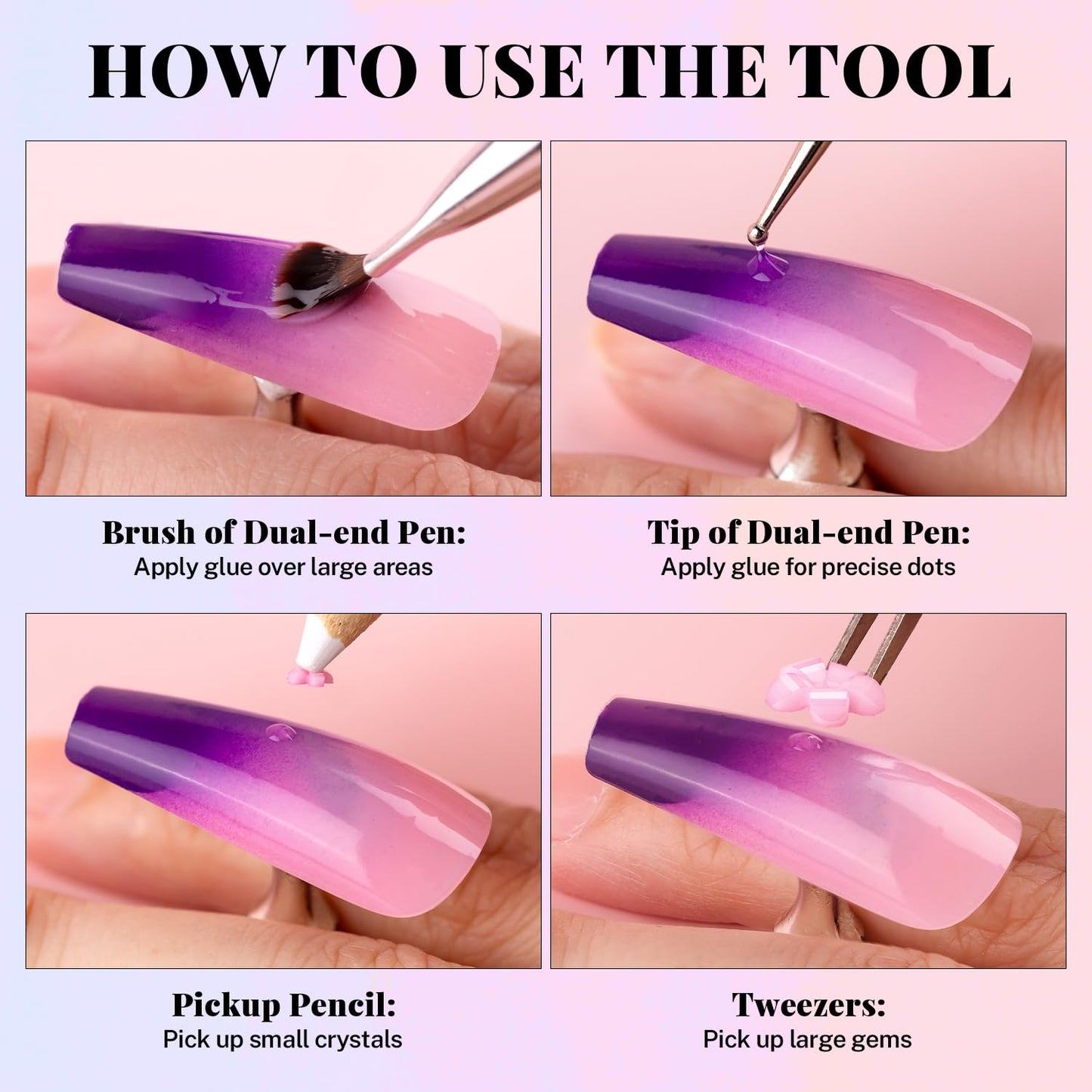 3D Flowers for Nails, Cute Flower Nail Charms, Manicure Kit with Nail Rhinestone Glue Gel, Colorful Acrylic Petal with Caviar Beads, Rhinestones for Nails & Gem Gluewith Dotting & Pickup Tools