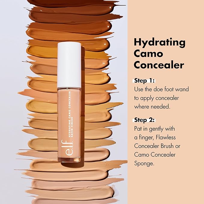 e.l.f. Hydrating Camo Concealer, Lightweight, Full Coverage, Long Lasting, Conceals, Corrects, Covers, Hydrates, Highlights, Deep Caramel, Satin Finish, 25 Shades, All-Day Wear, 0.20 Fl Oz