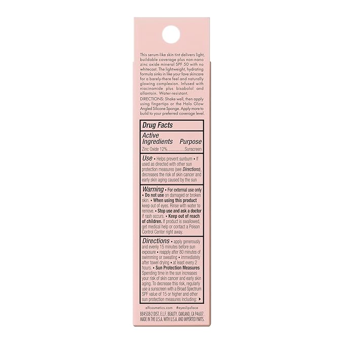 e.l.f. Halo Glow Skin Tint SPF 50, Tinted Moisturizer For Light, Buildable Coverage, Creates A Natural Glow, Vegan & Cruelty-Free, 5 Light Warm