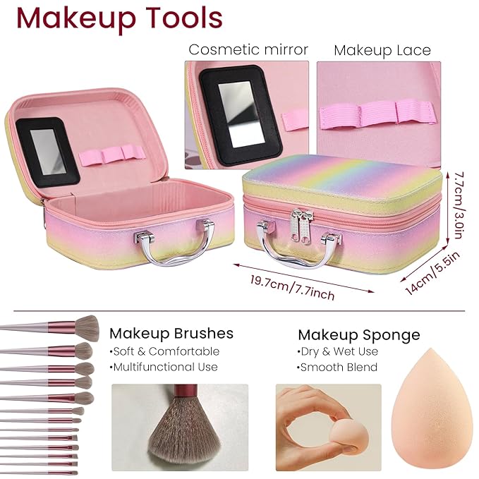 Makeup Kit for Women Full Kit, Travel Makeup Kit, Makeup Gift Set for Teens Girls Beginners Professionals, Makeup Bundle Include 2 Matte & Glitter Eyeshadow Palettes, Lip Gloss Set