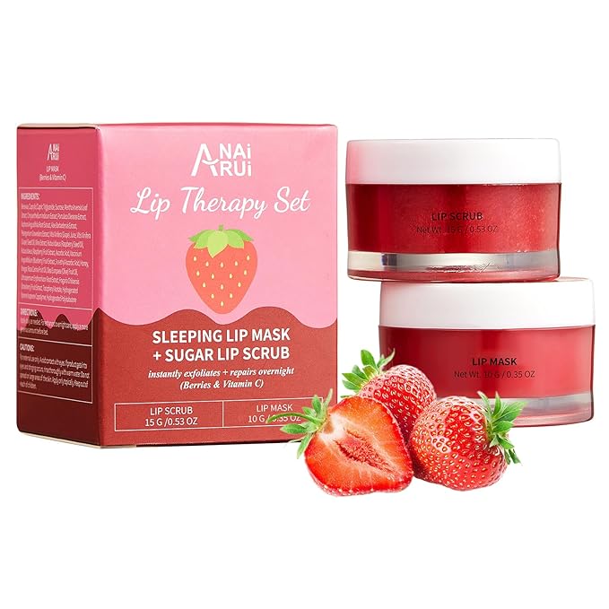 Lip Balm & Moisturizer Set, Lip Scrub & Lip Sleeping Mask- Overnight Treatment Lip Care Products | Moisturize & Nourish, Dry Cracked Lips, Intense Hydration with Vitamin C