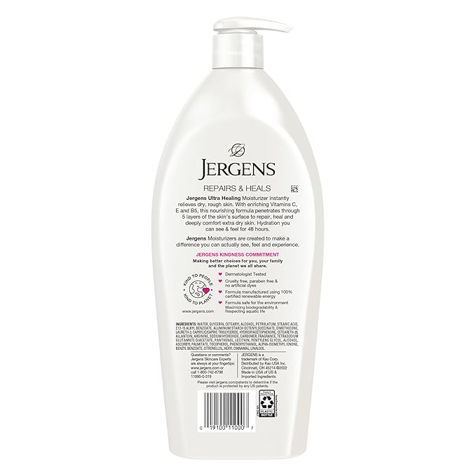 Jergens Ultra Healing Dry Skin Lotion, Hand and Body Moisturizer for Quick Absorption into Extra Dry Skin with Hydralucence Blend, Vitamins C, E and B5, White, 32oz