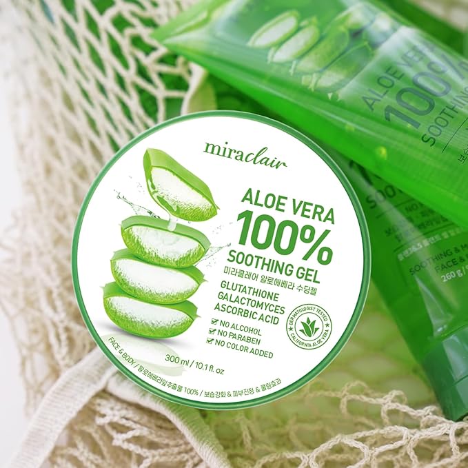 Aloe Vera Gel for Face, Skin, Hair & Sunburn Relief, Made with 100% Pure Aloe Gel for All Skin Types. Made in Korea. 300ml (10.1fl.oz) (1)