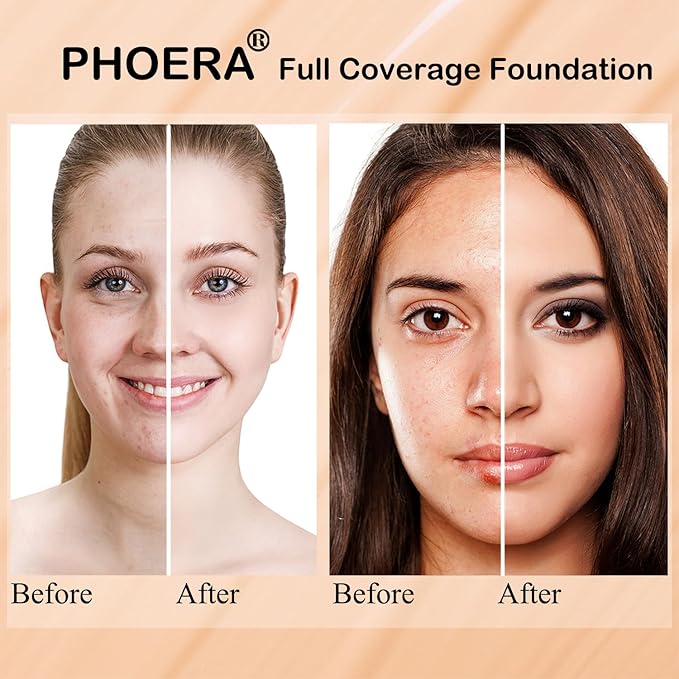 PHOERA Foundation Full Coverage,and Medium Coverage 2024 New PHOERA Foundation Makeup for Mature Skin,Lightweight Wrinkles Matte Natural Finish for a Flawless Complexion(104+N03/Buff Beige+Buff Beige)