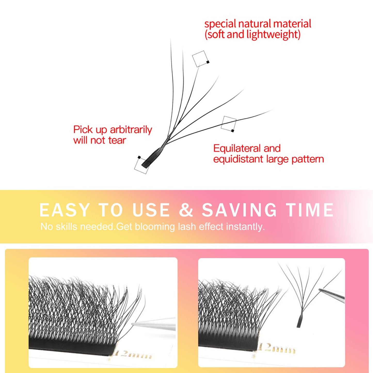 W Lash Extensions Supplies 6D Eyelash Extensions W Shape 0.07mm Thickness D Curl 10mm Premade Fans Easy Fan Lashes Volume Matte Black 12 Rows Crisscross Eye Lashes(W-6D-0.07-D,10mm)