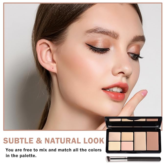 Color Corrector Palette Concealer Contour Palette Natural Brighten Long Lasting Highlighter Correcting Concealer Cream Foundation Palette For Flawless Skin Tone (Set B + Brush #270)