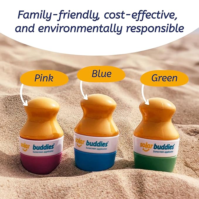 Solar Buddies Sunscreen Applicator - Single Full Blue - Refillable Roll on Sponge Sunscreen, Suncream & Lotion Applicator For Kids, Adults & Families - Holds 3.4fl oz, Perfect Size for Travel