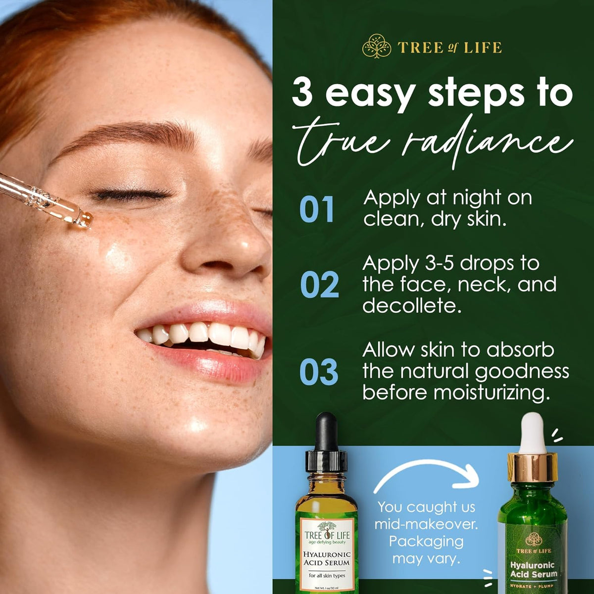 Tree of Life Beauty Hyaluronic Acid Serum, Skin Brightening Face Oil for Dark and Age Spots, Facial Serums for Dry and Sensitive Skin Care with Vitamin E for Soft Smooth Skin, 2 Fl Oz, (Pack of 2)