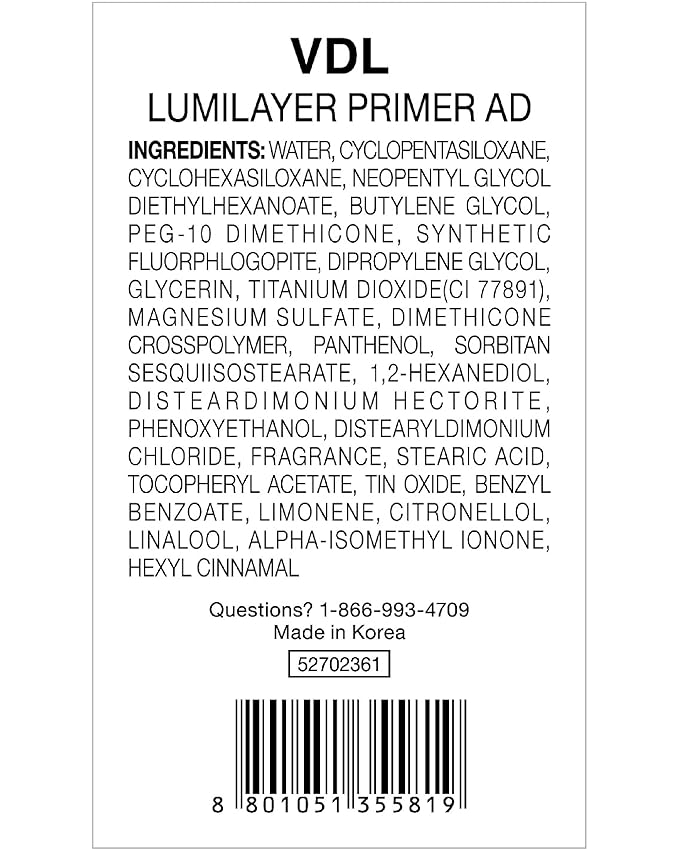 VDL Lumilayer Primer (Glowy Finish, 1.01fl oz) - Illuminating Pearl Makeup Base for Glowing Skin. Korean Makeup. Hydrating Radiance