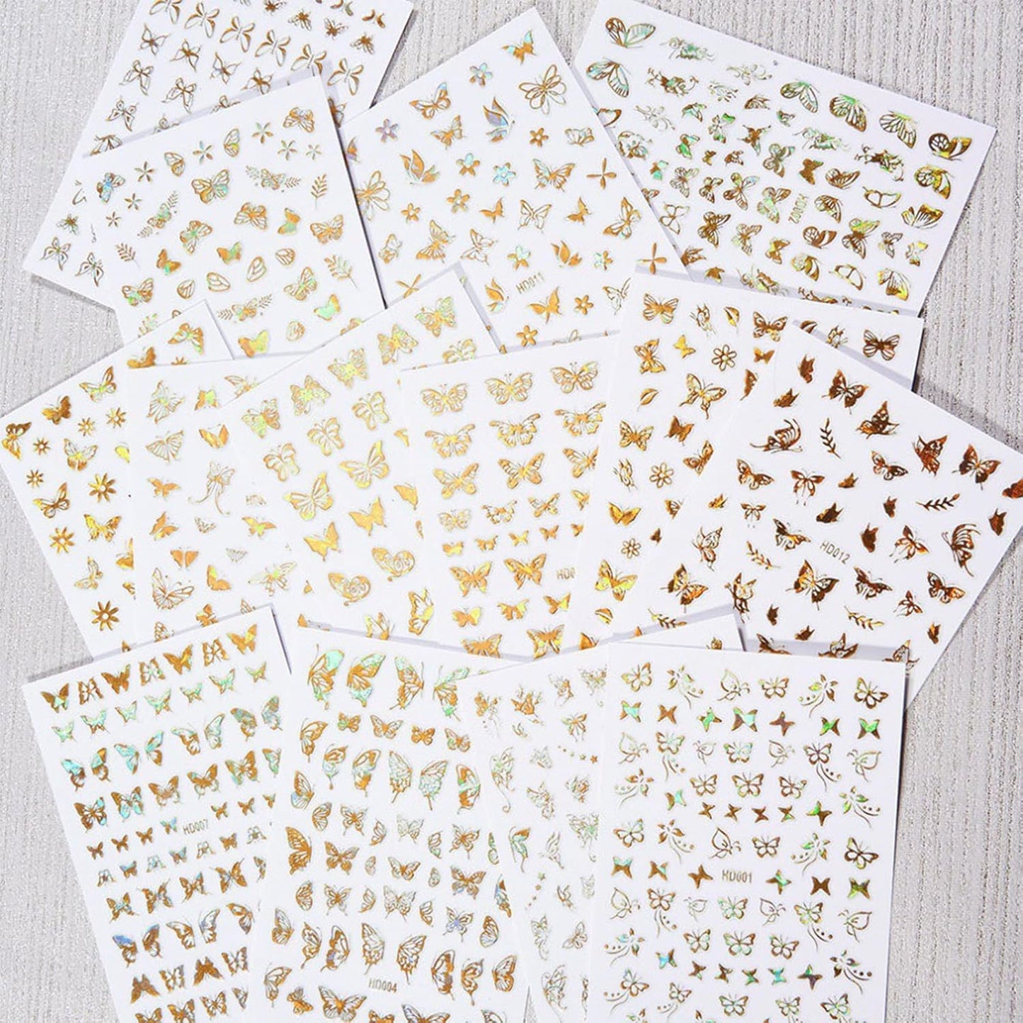 16 Sheets Butterfly Nail Art Stickers Decals 3D Self-Adhesive Gold Metallic Butterfly Nail Stickers Holographic Butterflies Design Nail Art Supplies for Women Acrylic Nail Art Decoration Accessories