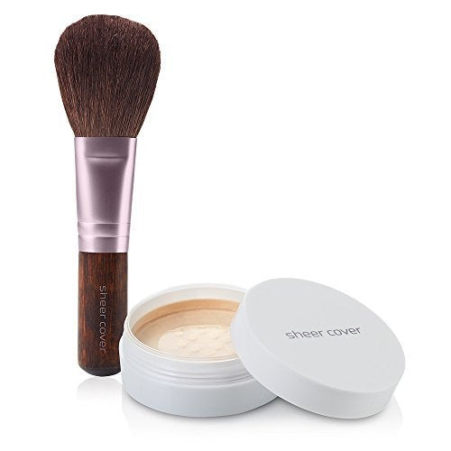 Sheer Cover Perfect Shade - Mineral Foundation Makeup Kit w Free Foundation Brush - Light/Fair Shade - Foundation Powder Makeup and Mineral Makeup, Best Full Coverage Foundation 4 Grams