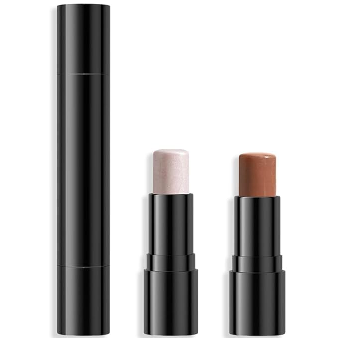 evpct 2In1 Face Cream Contour Stick Makeup Highlighter Highlight Brown Creme Cheek Contour Sticks contorno en crema Bronzer Bronzing Foundation Stick Kit Illuminator Long Lasting,02 Pearl White Coffee