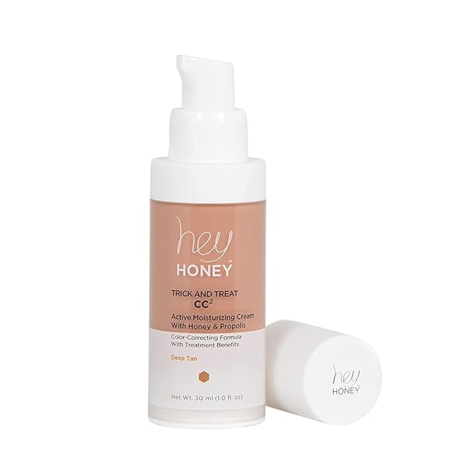 Hey Honey Trick and Treat CC² Cream SPF 46 | Active Moisturizing Color Correcting Cream with Honey & Propolis | Best Cover For Rosacea, Skin Redness & Mature Skin | Cruelty-Free | 1 oz (Deep Tan)