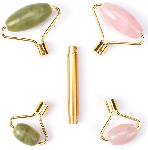 Jade Rose Quartz Roller Kit with 3 Changeable Heads | Face Facial Roller