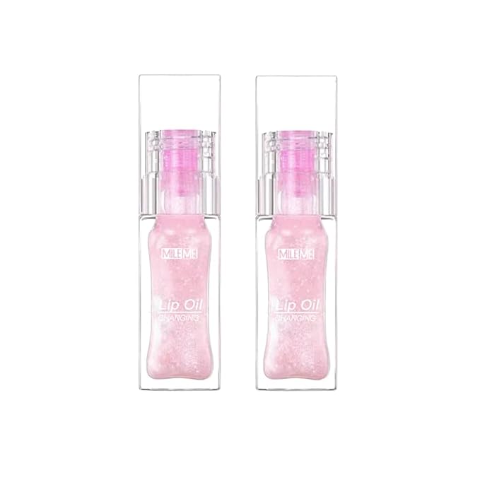 2PCS/Set MILEMEI Color Changing Lip Oil Magic Moisturizing, Big Brush Plumping Lip Oil, Plumping Glimmer Glow