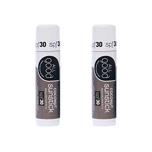 All Good Sunstick - Face Sunscreen, Water Resistant, UVA/UVB Broad Spectrum SPF 30+, Coral Reef Friendly - Beeswax, Zinc, Vitamin E, Shea Butter (Coconut)(2-Pack)