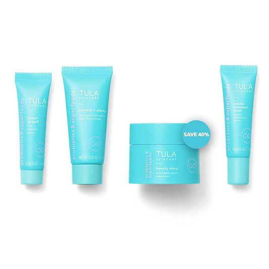 TULA Skin Care Your Best Skin at Every Age Level 2 Firming & Smoothing Discovery Kit - Wrinkle Treatment, Face Moisturizer, Eye Serum and Overnight Repair Treatment, Anti-Aging, 4-Piece Kit