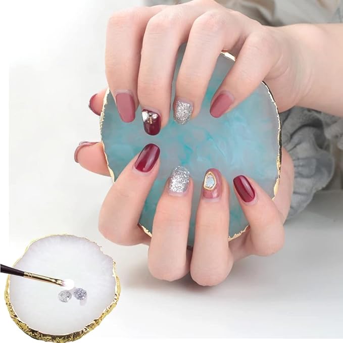 Resin Nail Art Palette, Nail Art Painting Mixed Color Palette Gold Edge Nail Gel Color Makeup Display Board (1#White)