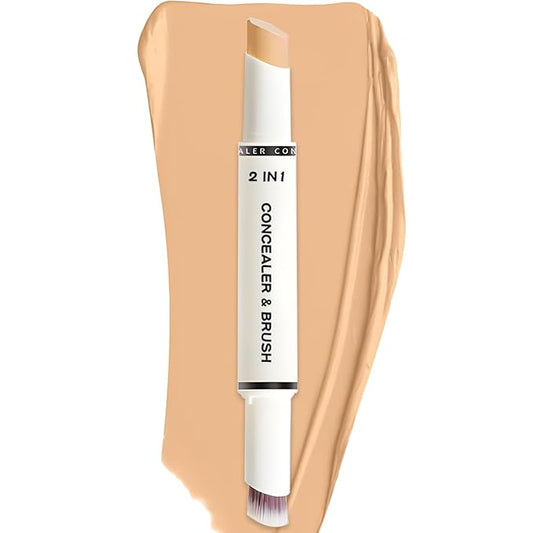 Concealer Stick Full Coverage, Cream Color Corrector Makeup, Dual Ended Conceal Pen with Brush, Waterproof Matte Eraser Dark Circles, Blemish, Pores, Spots Buildable for All Skin Types- Natural