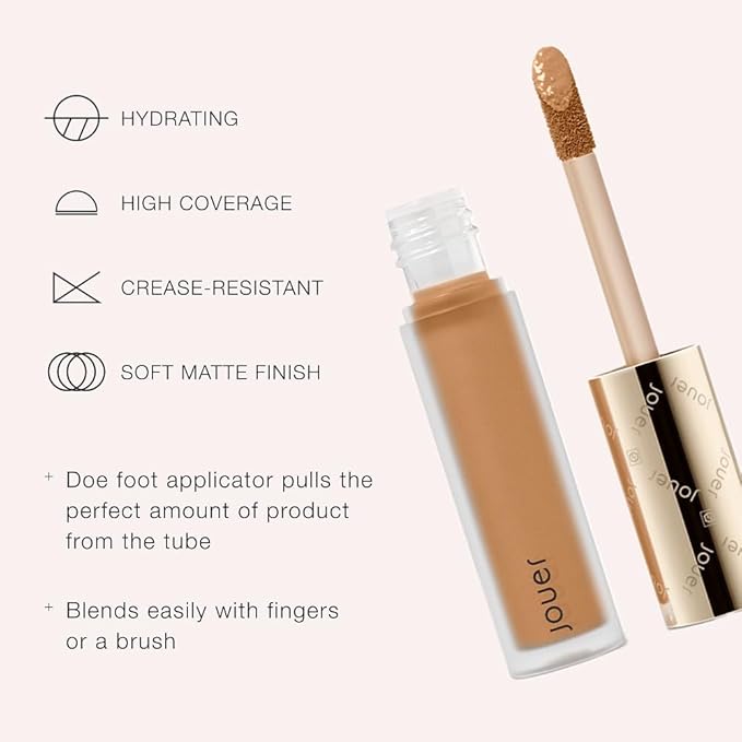 Jouer Essential High Coverage Liquid Concealer - Soft Matte Finish - Color Corrector for Spot Coverage, Under Eye Dark Circles and Contour, CremeBrulee