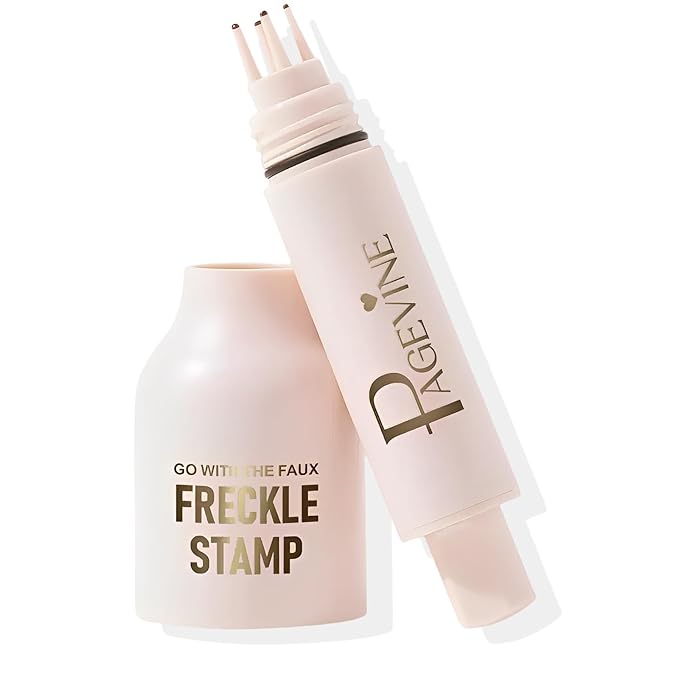 Freckle Stamp Pen,Fake Freckles Stain Marker Pencil Tool for Natural and Lifelike Sunkissed Face Freckle Makeup for Waterproof and Long-Lasting,Quick Dry 5-Point Faux Freckle Stamp Cushion, 02 Medium