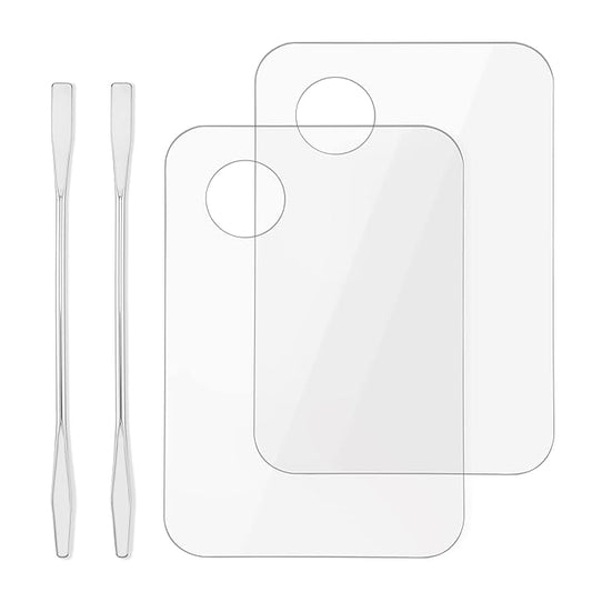 Acrylic Cosmetic Makeup Palette, Makeup Mixing Tray with Makeup Spatula Metal Mirror for Beauty Salon Color Cream Liquid Foundation Mixing Palette (2 Pcs Transparent palettes)