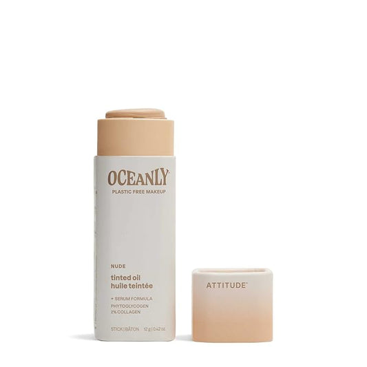 ATTITUDE Oceanly Light Coverage Face Tinted Oil Stick, EWG Verified, Titanium Dioxide-Free, Vegan & Cruelty-Free Tinted Moisturizer, Plastic-Free, Nude, 0.42 Ounces