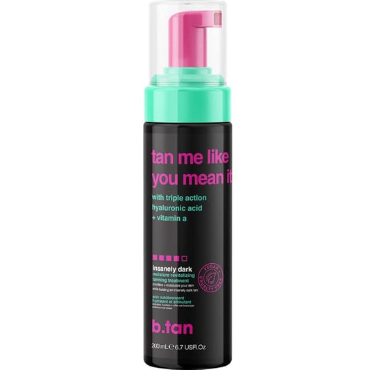 b.tan Dark Self Tanner Mousse | Tan Me Like You Mean It - Dark, 1 Hour Express Sunless Tanner Foam, Bronzing Glow, No Fake Tan Smell, Face & Body, Vegan, Cruelty & Paraben Free, 6.7 Fl Oz